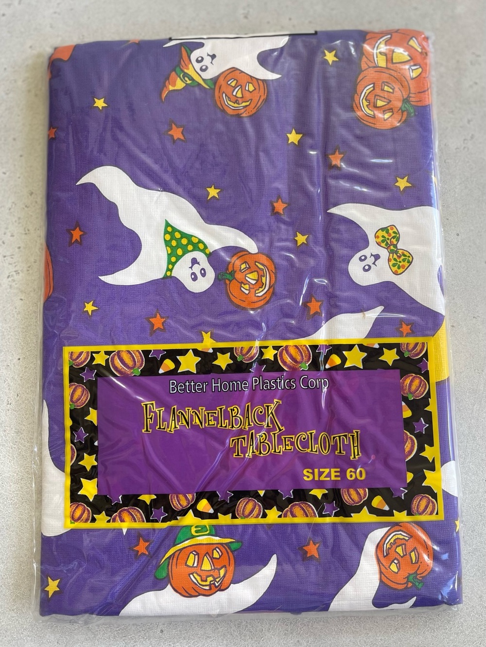 Vintage Better Homes Plastic Corp Purple Halloween Vinyl Tablecloth New Ghosts